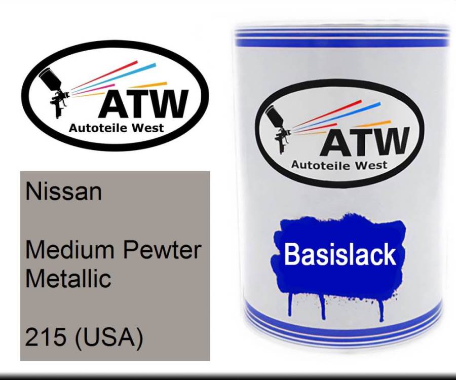 Nissan, Medium Pewter Metallic, 215 (USA): 500ml Lackdose, von ATW Autoteile West.